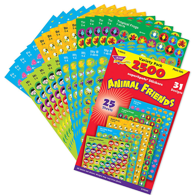 TREND Animal Friends superSpots Stickers Variety Pack, 2500 Per Pack, 3 Packs (T-46915-3)