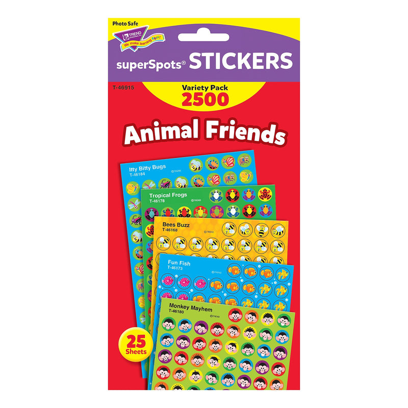 TREND Animal Friends superSpots Stickers Variety Pack, 2500 Per Pack, 3 Packs (T-46915-3)
