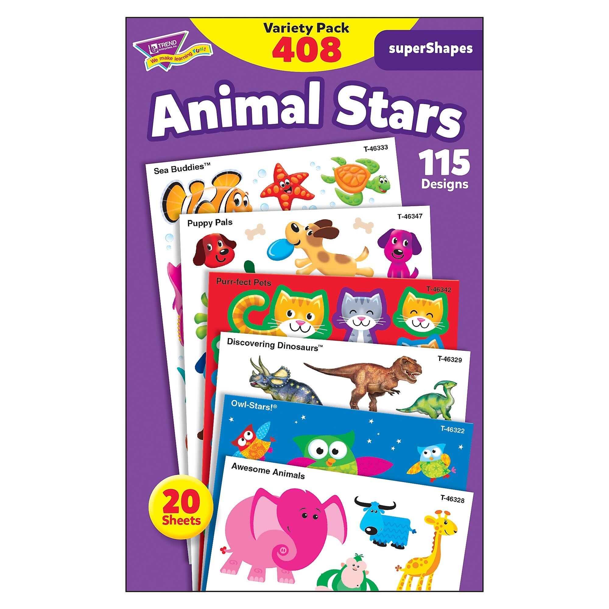 TREND Animal Stars superShapes Stickers-Large Variety Pack, 408 Per Pack, 3 Packs (T-46928-3)