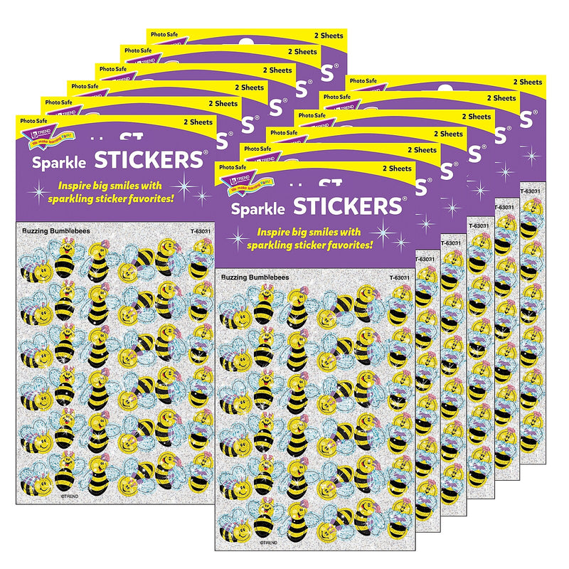 TREND Buzzing Bumblebees Sparkle Stickers®, 72 Per Pack, 12 Packs (T-63031-12)