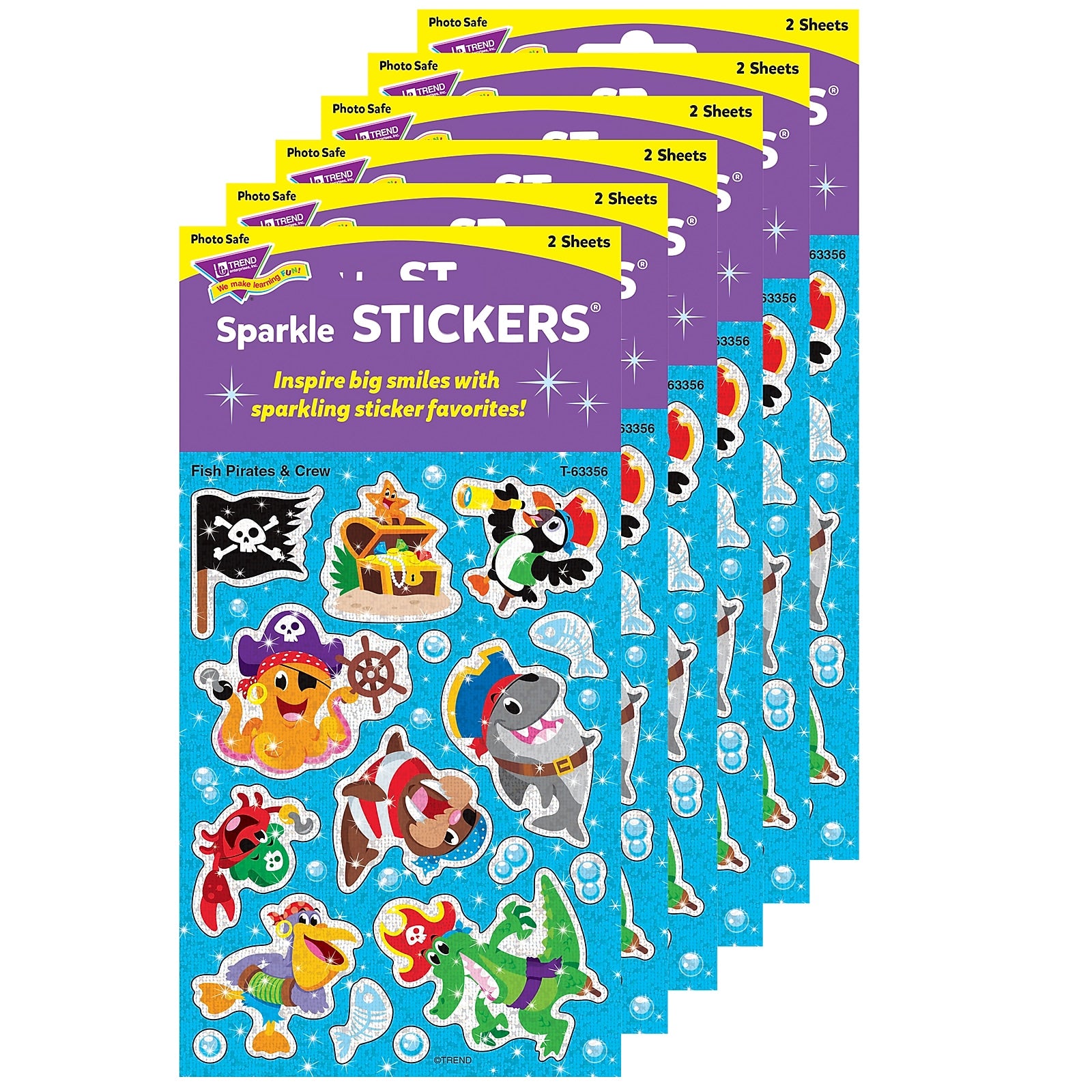 TREND Fish Pirates & Crew Sparkle Stickers®, 32/Pack, 6 Packs (T-63356-6)