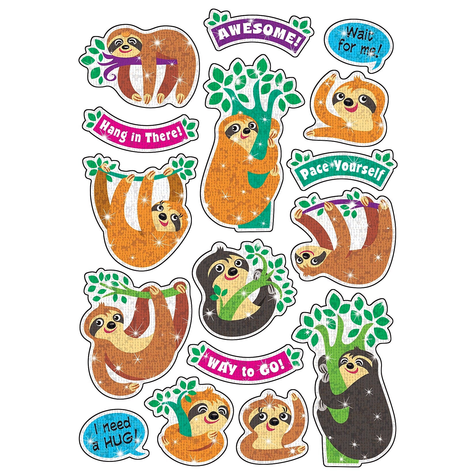 TREND Thoughtful Sloths Sparkle Stickers®, 32/Pack, 6 Packs (T-63359-6)