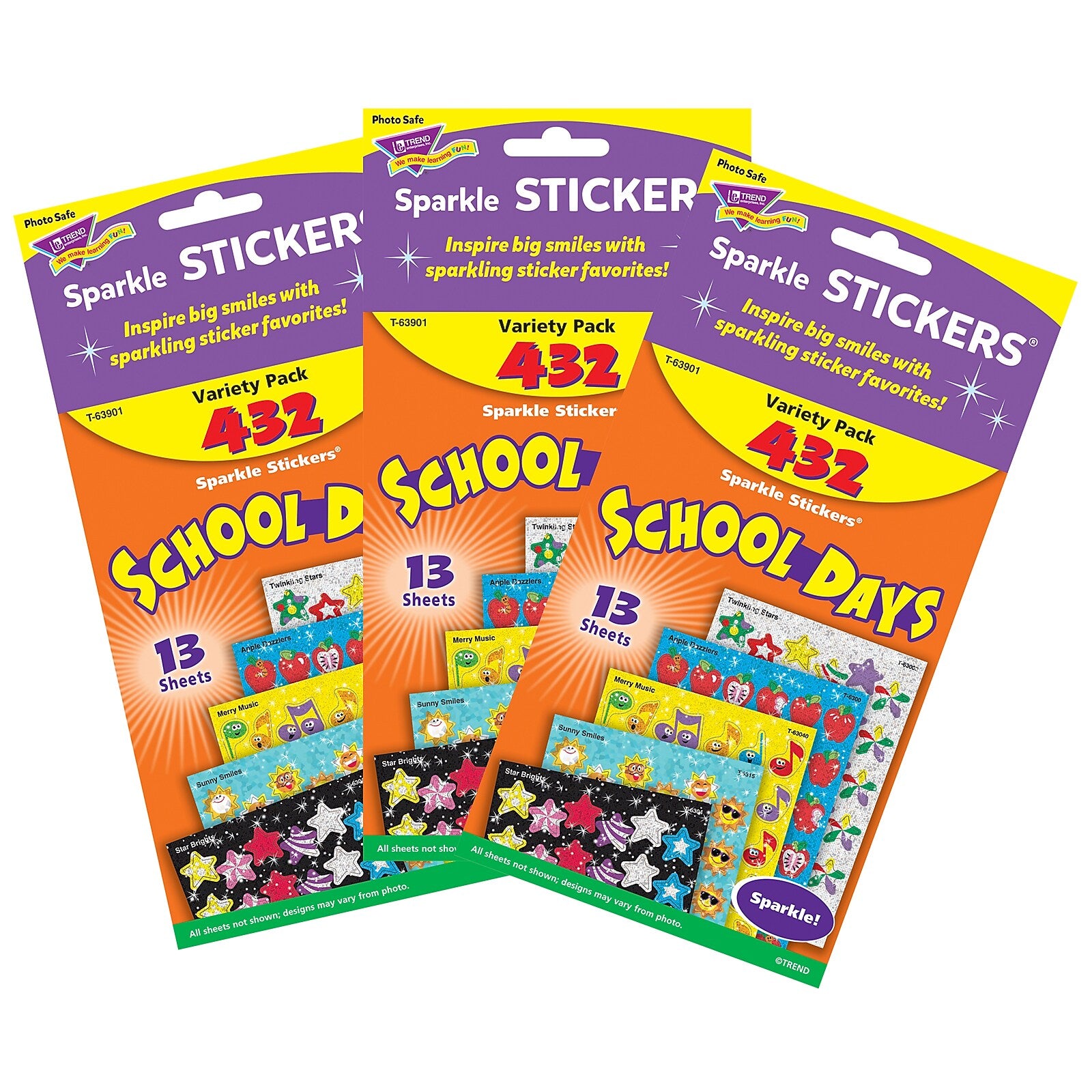 TREND School Days Sparkle Stickers Variety Pack, 432 Per Pack, 3 Packs (T-63901-3)