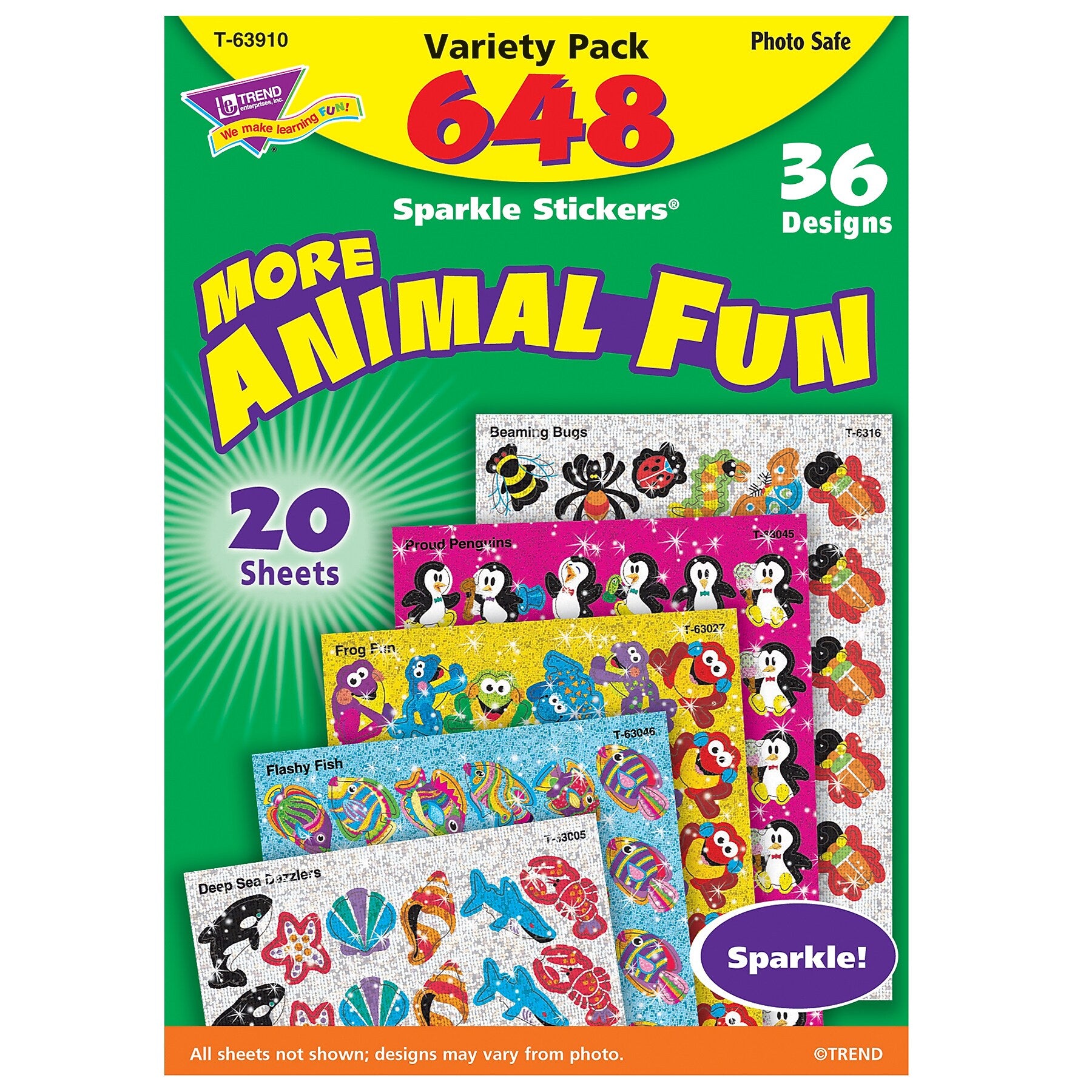 TREND Animal Fun Sparkle Stickers Variety Pack, 648 Per Pack, 2 Packs (T-63910-2)