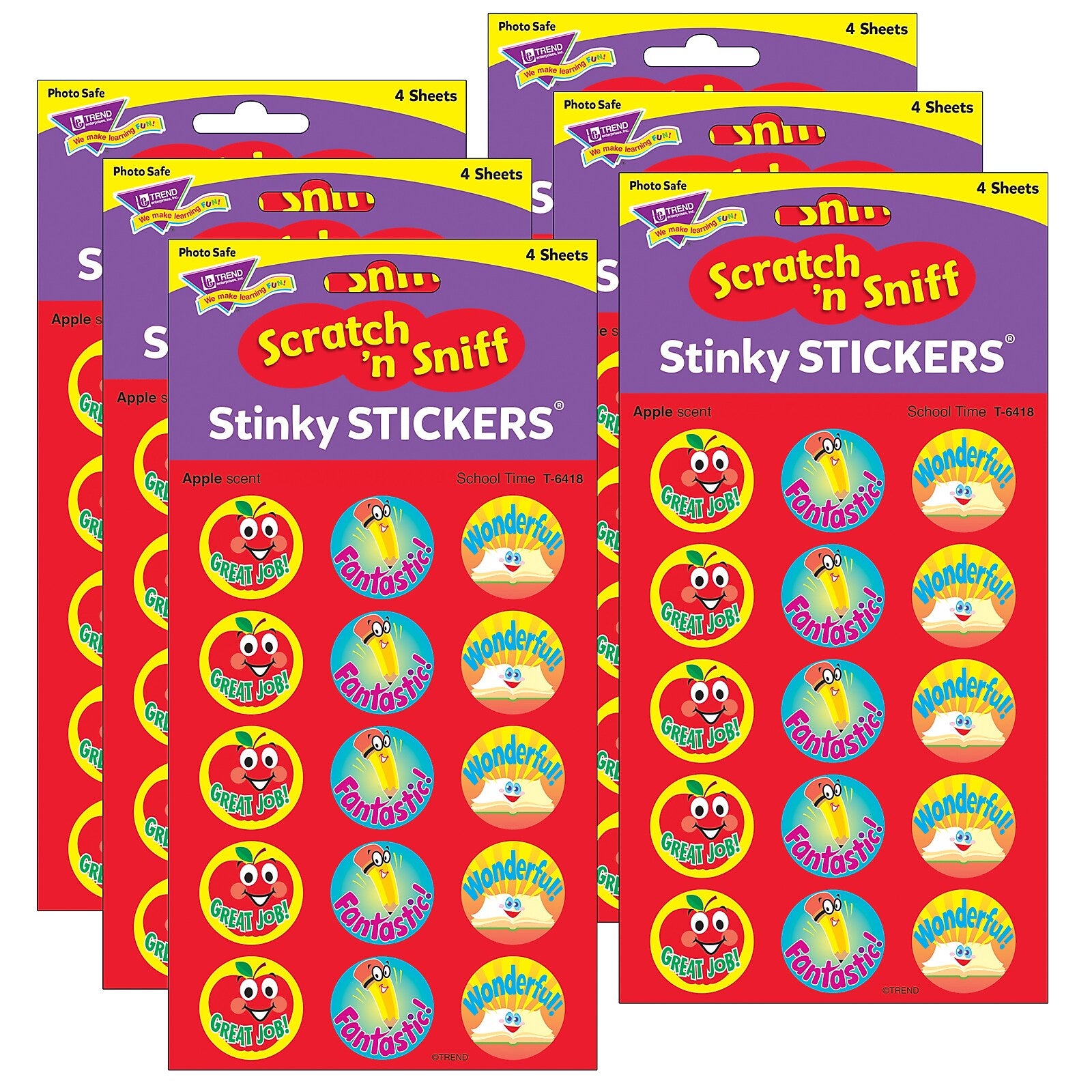 TREND School Time/Apple Stinky Stickers®, 60 Per Pack, 6 Packs (T-6418-6)