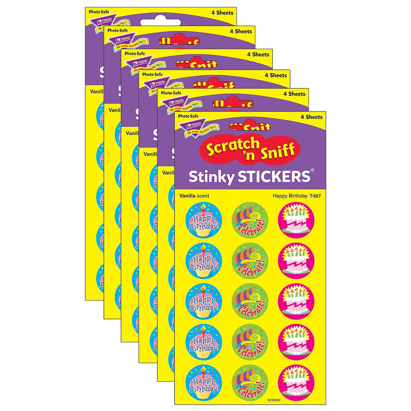 TREND Happy Birthday/Vanilla Stinky Stickers, 60 Per Pack, 6 Packs (T-927-6)