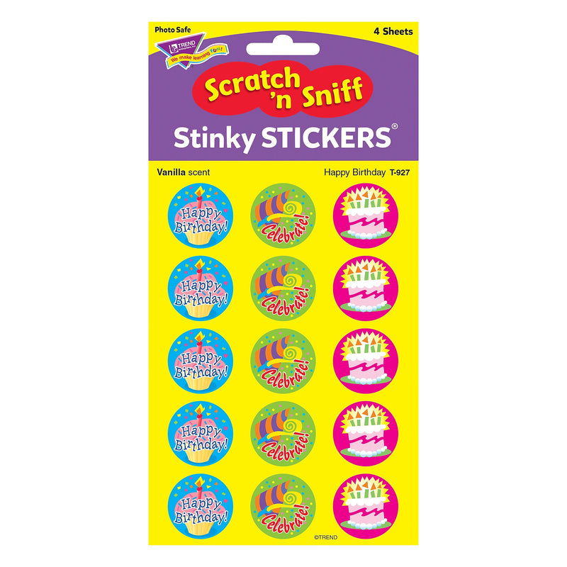 TREND Happy Birthday/Vanilla Stinky Stickers, 60 Per Pack, 6 Packs (T-927-6)