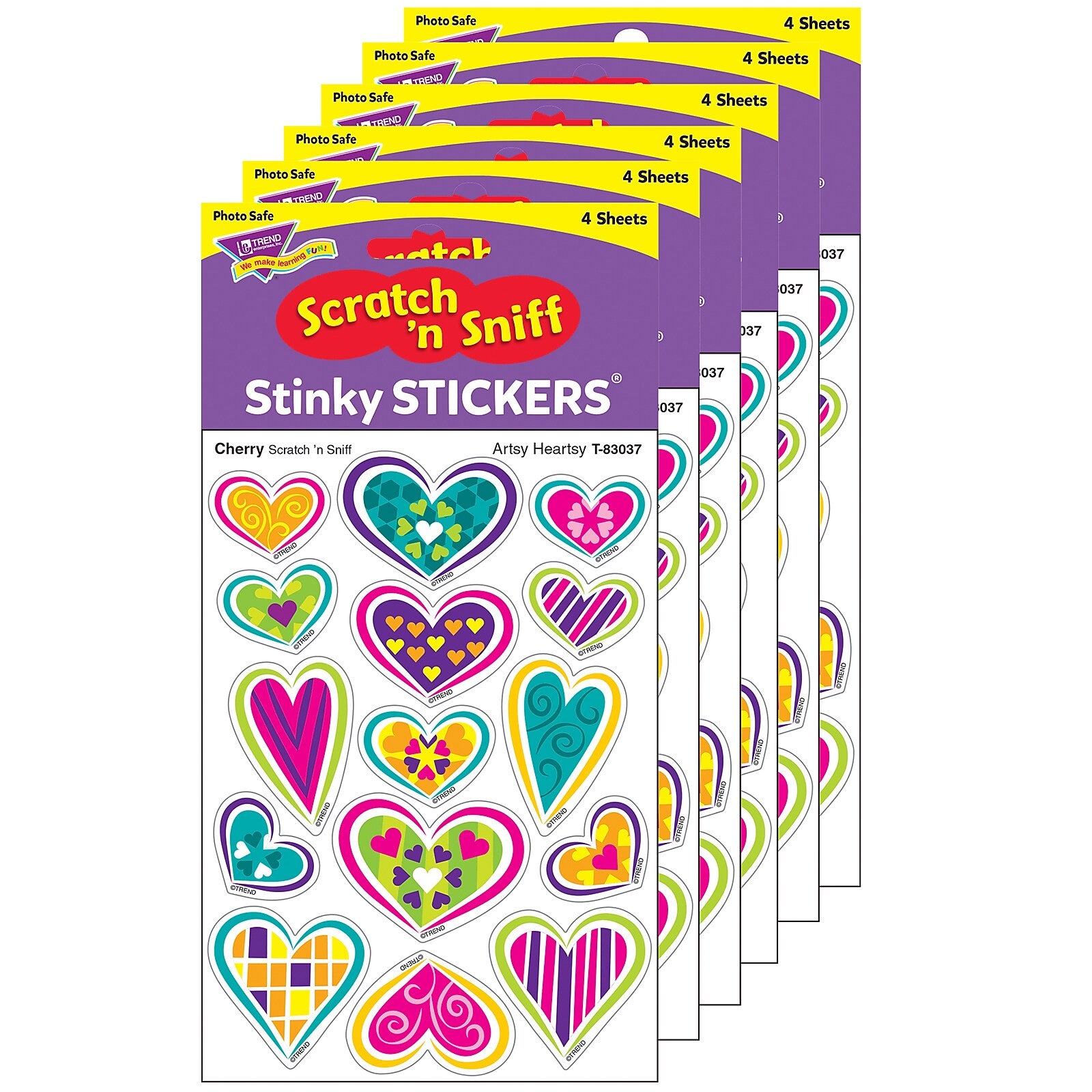 TREND Cherry Mixed Shapes Stinky Stickers®, Artsy Heartsy, 60/Pack, 6 Packs (T-83037-6)