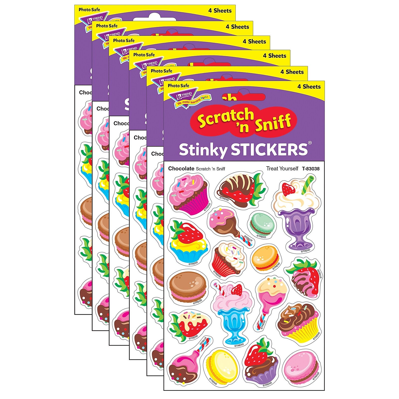 TREND Chocolate Mixed Shapes Stinky Stickers® Treat Yourself, 72/Pack, 6 Packs (T-83038-6)