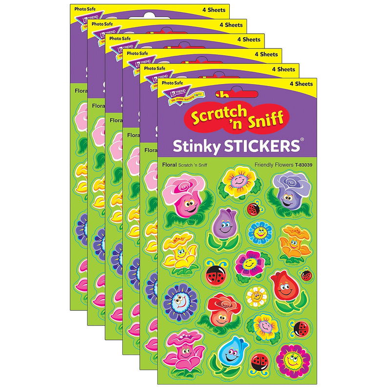 TREND Floral Mixed Shapes Stinky Stickers® Friendly Flowers, 84/Pack, 6 Packs (T-83039-6)