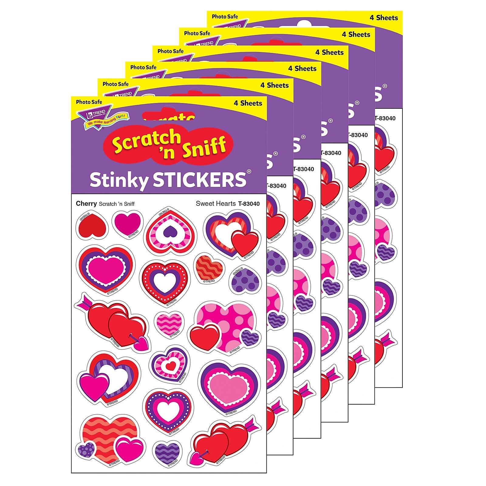TREND Cherry Mixed Shapes Stinky Stickers® Sweet Hearts, 72/Pack, 6 Packs (T-83040-6)