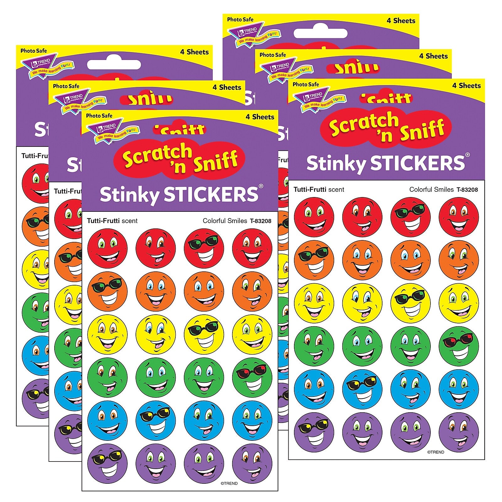 TREND Colorful Smiles/Tutti-Frutti Stinky Stickers, 96 Per Pack, 6 Packs (T-83208-6)