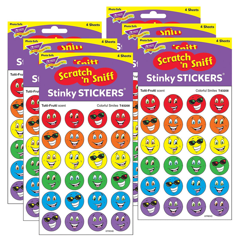 TREND Colorful Smiles/Tutti-Frutti Stinky Stickers, 96 Per Pack, 6 Packs (T-83208-6)
