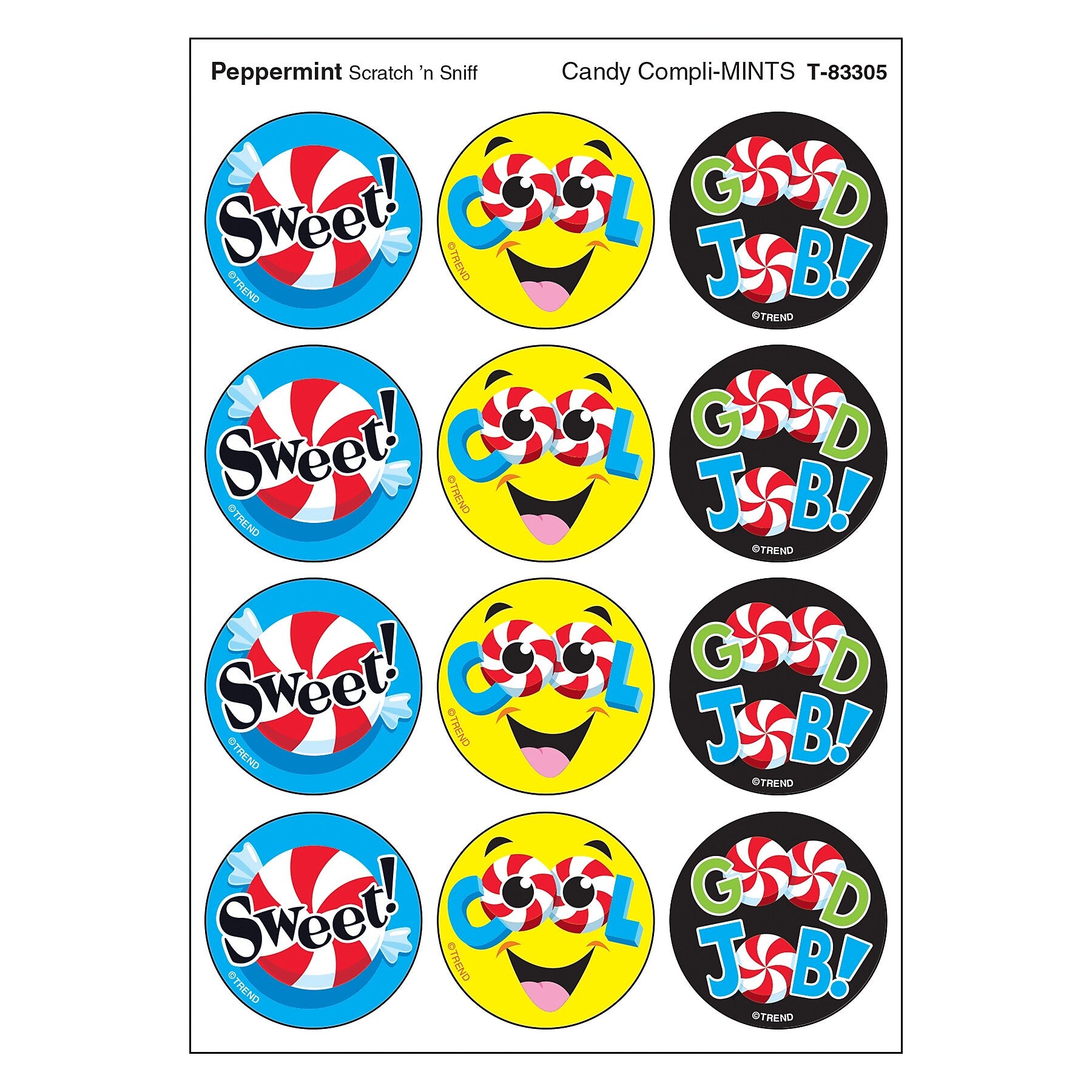 Trend Enterprises Peppermint Stinky Stickers Candy Compli-MINTS, 48/Pack, 6 Packs (T-83305-6)