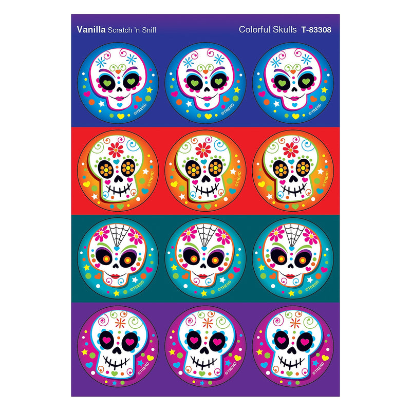 TREND Vanilla Stinky Stickers® Colorful Skulls, 48/Pack, 6 Packs (T-83308-6)