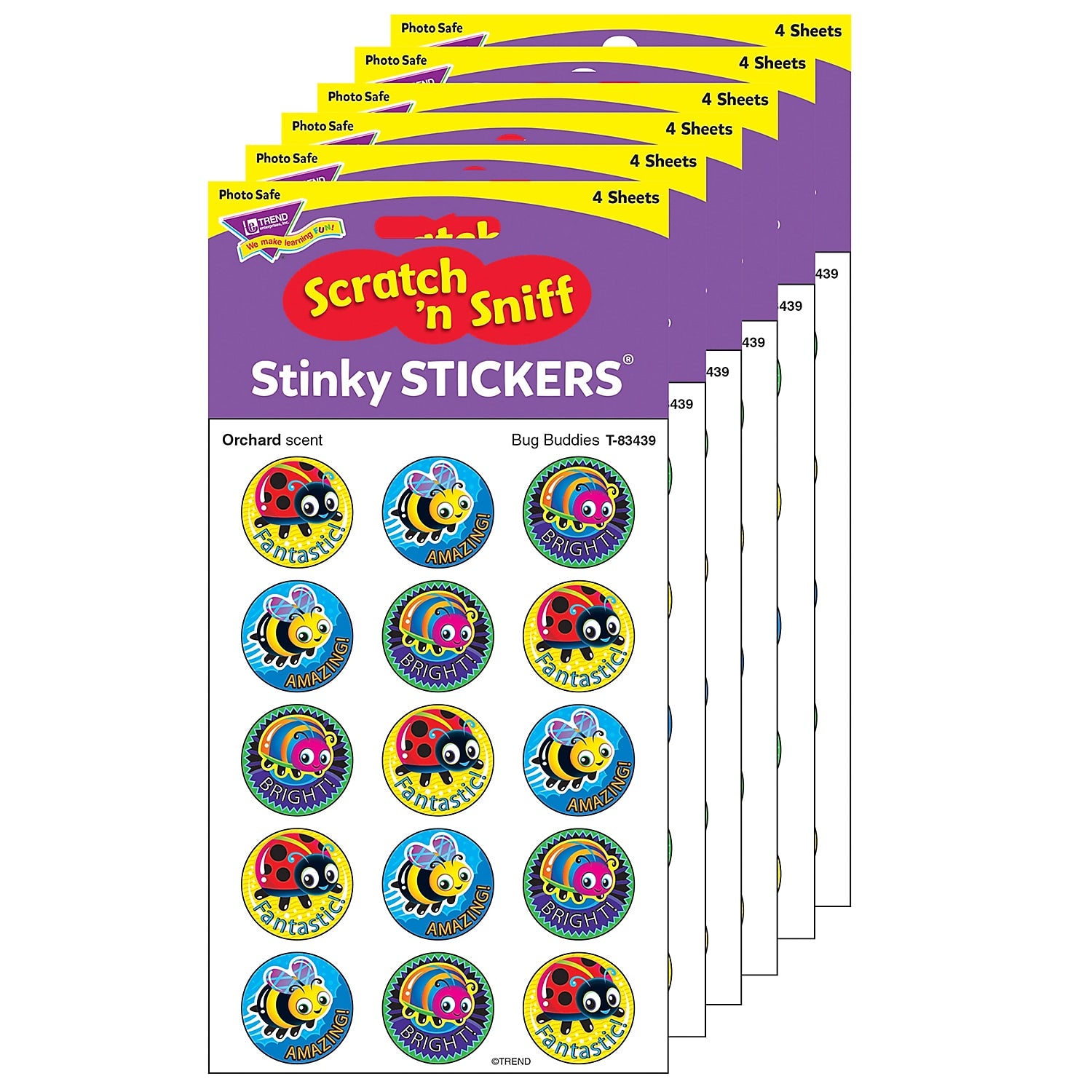 TREND Orchard Stinky Stickers® Bug Buddies, 60/Pack, 6 Packs (T-83439-6)