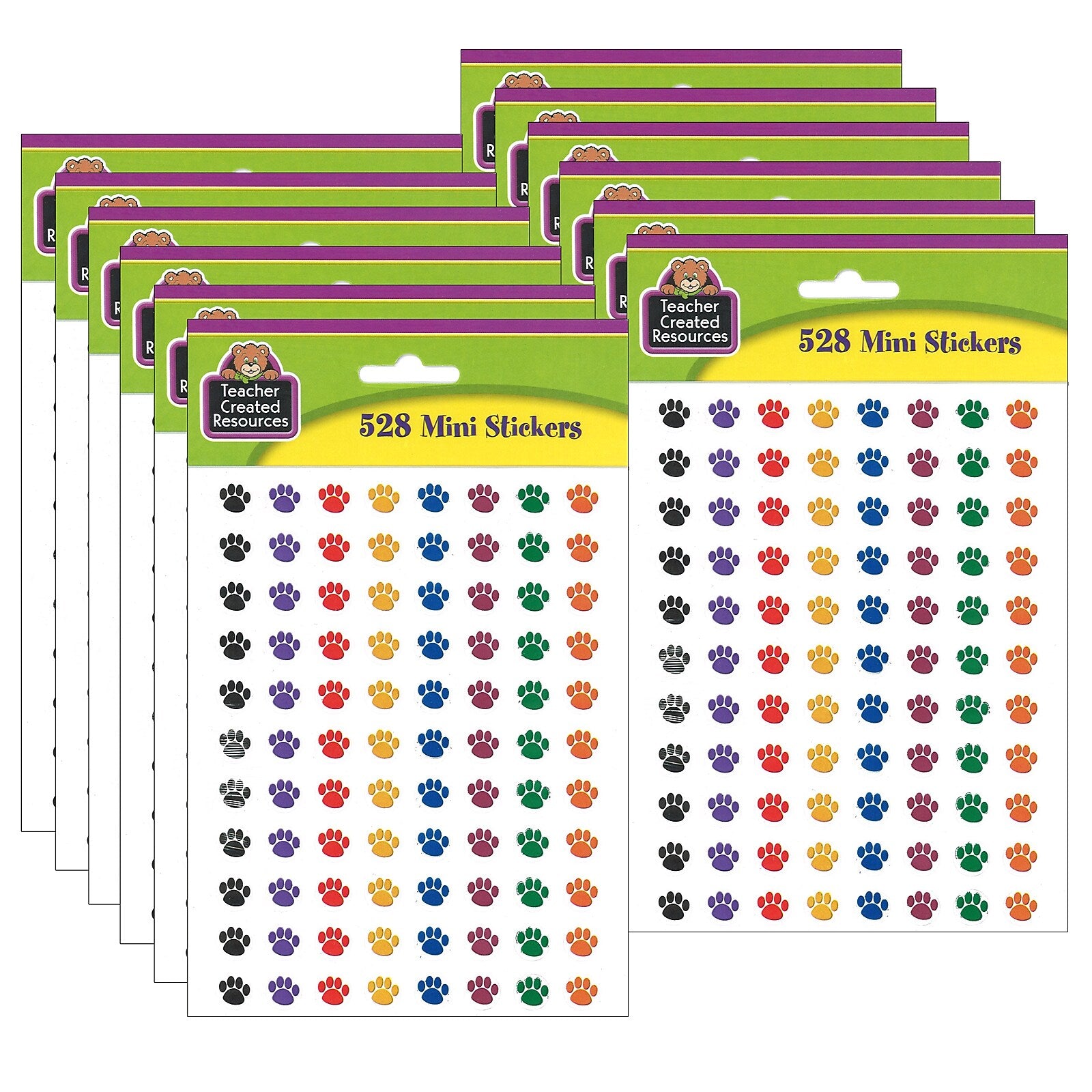 Teacher Created Resources Colorful Paw Prints Mini Stickers, 3/8"Dia, 528 Per Pack, 12 Packs (TCR4819-12)