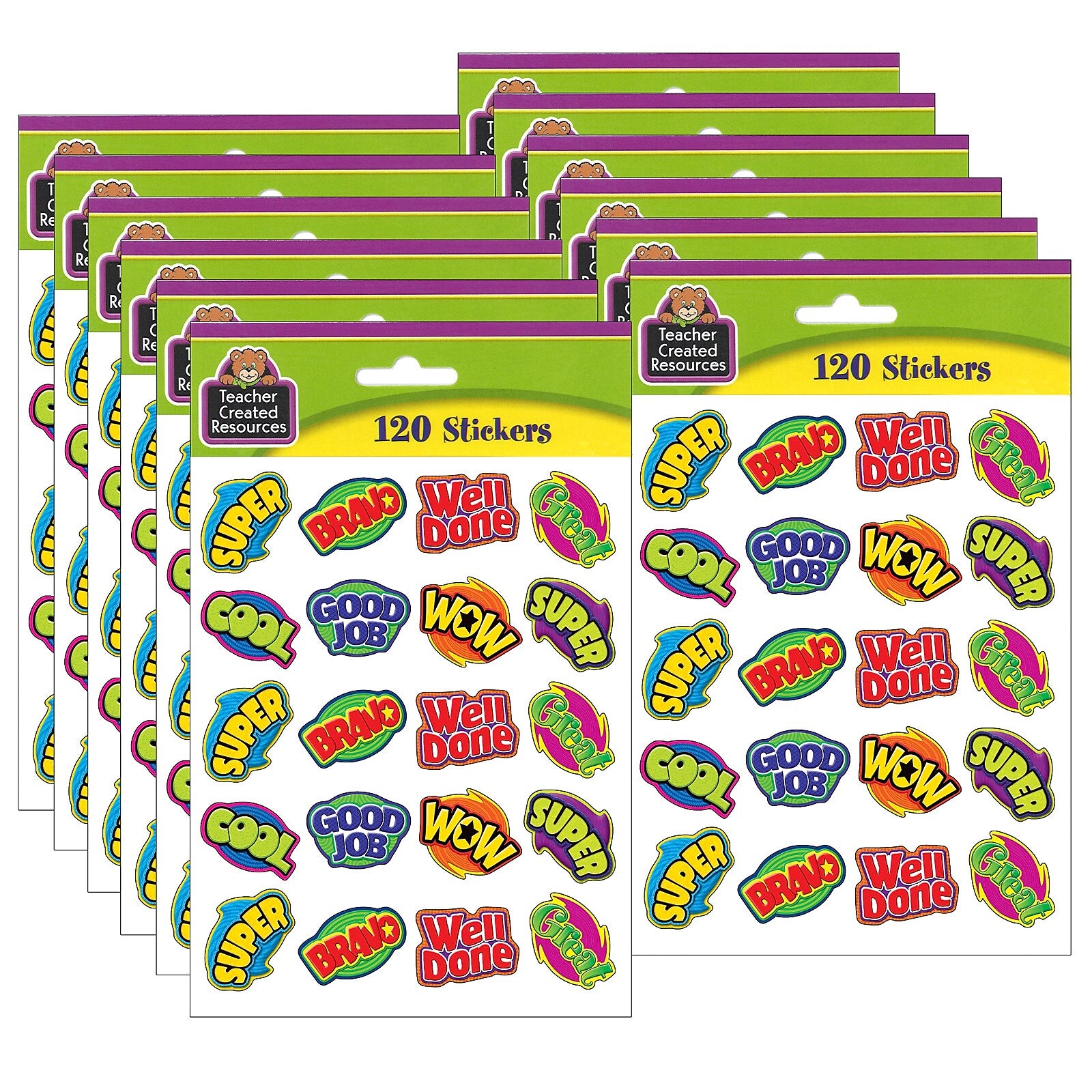 Teacher Created Resources Positive Words Stickers, 120 Per Pack, 12 Packs (TCR5206-12)