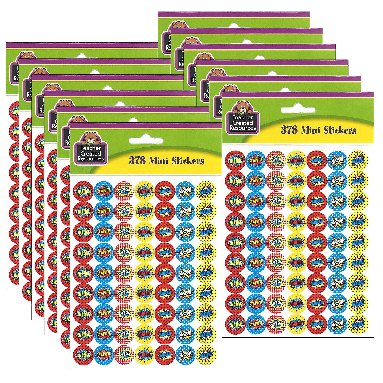 Teacher Created Resources Superhero Mini Stickers, 0.5", 378 Per Pack, 12 Packs (TCR5642-12)