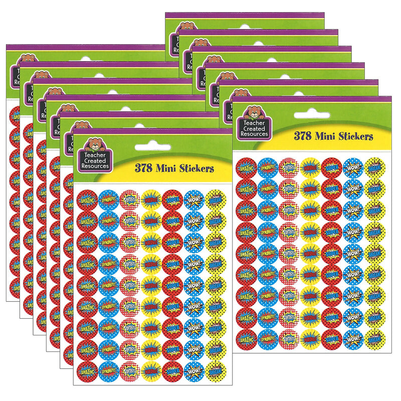 Teacher Created Resources Superhero Mini Stickers, 0.5", 378 Per Pack, 12 Packs (TCR5642-12)