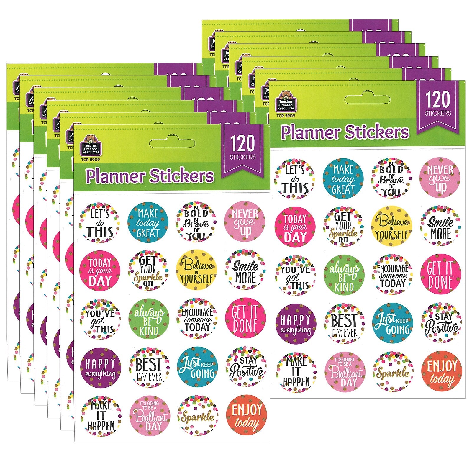 Teacher Created Resources Confetti Words to Inspire Stickers, 120 Stickers Per Pack, 12 Packs (TCR5909-12)