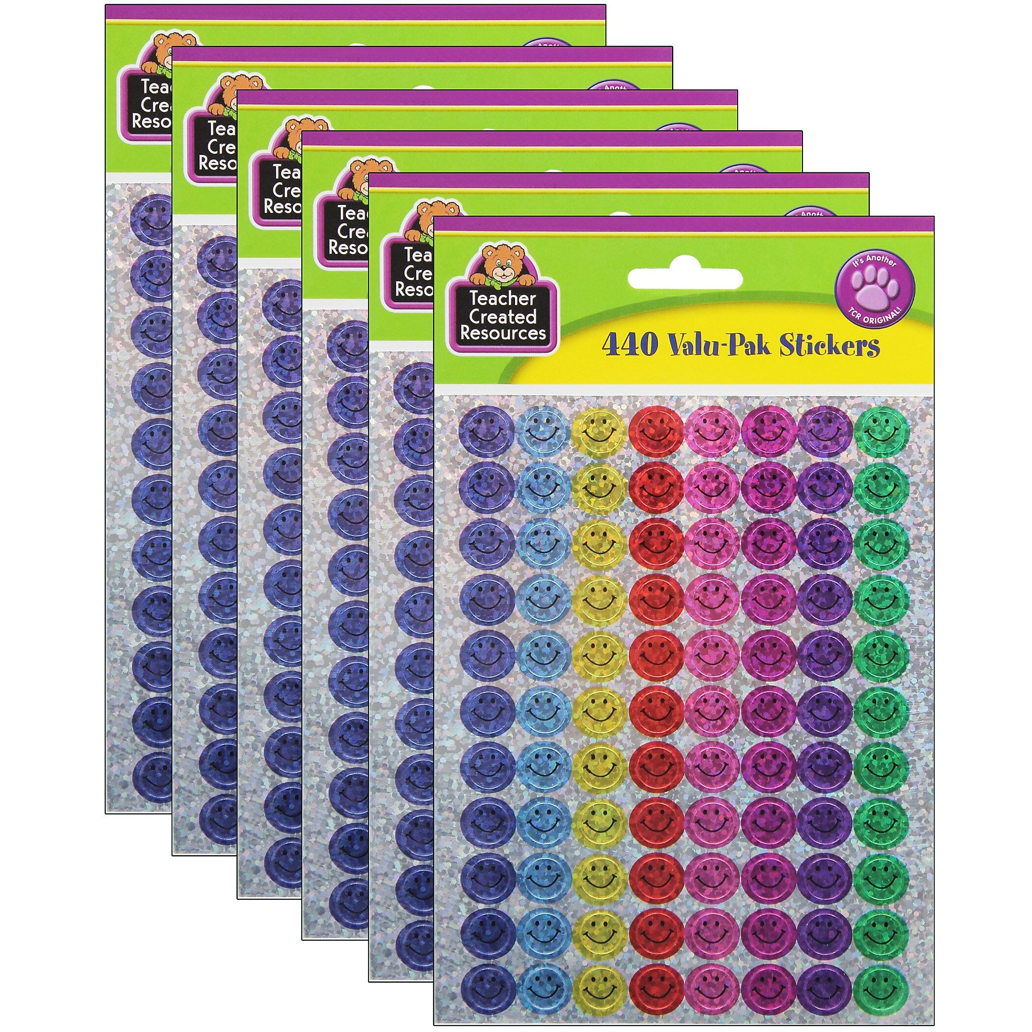 Teacher Created Resources® Mini Happy Face Sparkle Stickers Valu-Pak, 440/Pack, 6 Packs (TCR6631-6)