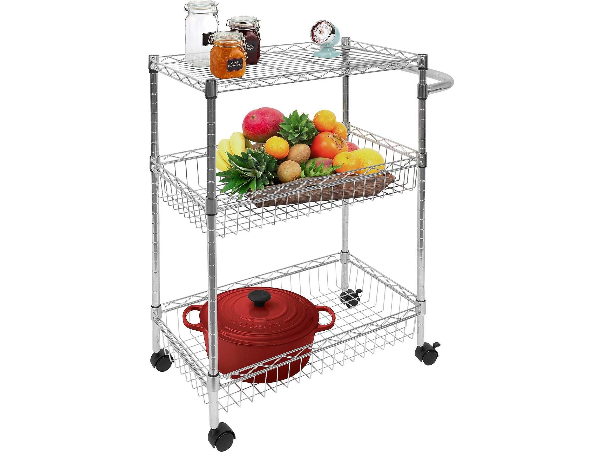 Mount-It! 3-Shelf Metal Mobile Utility Cart with Lockable Wheels, Silver (MI-7860)