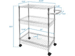 Mount-It! 3-Shelf Metal Mobile Utility Cart with Lockable Wheels, Silver (MI-7860)