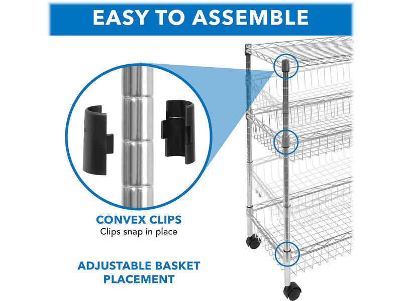 Mount-It! 3-Shelf Metal Mobile Utility Cart with Lockable Wheels, Silver (MI-7860)