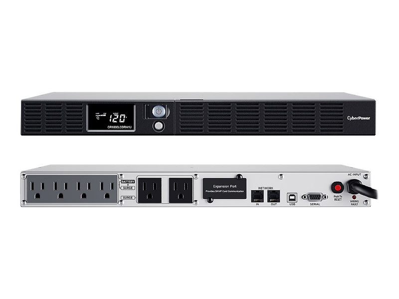 CyberPower Smart App LCD UPS Series 1000VA 1U, 6-Outlet, Black (OR1000LCDRM1U)