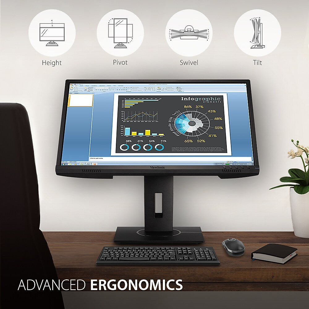 ViewSonic Ergonomic 24" 60Hz LCD Monitor, Black (VG2440)