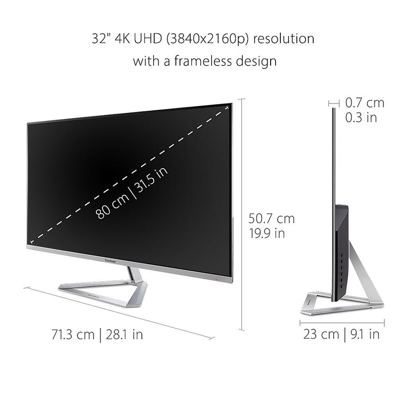 ViewSonic 32" 4K Ultra HD 60Hz LCD Monitor, Silver (VX3276-4K-MHD)
