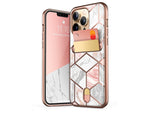 i-Blason Marble Pink Wallet Case for iPhone 13 Pro Max (iPhone2021-6.7-CosCard-Marble)