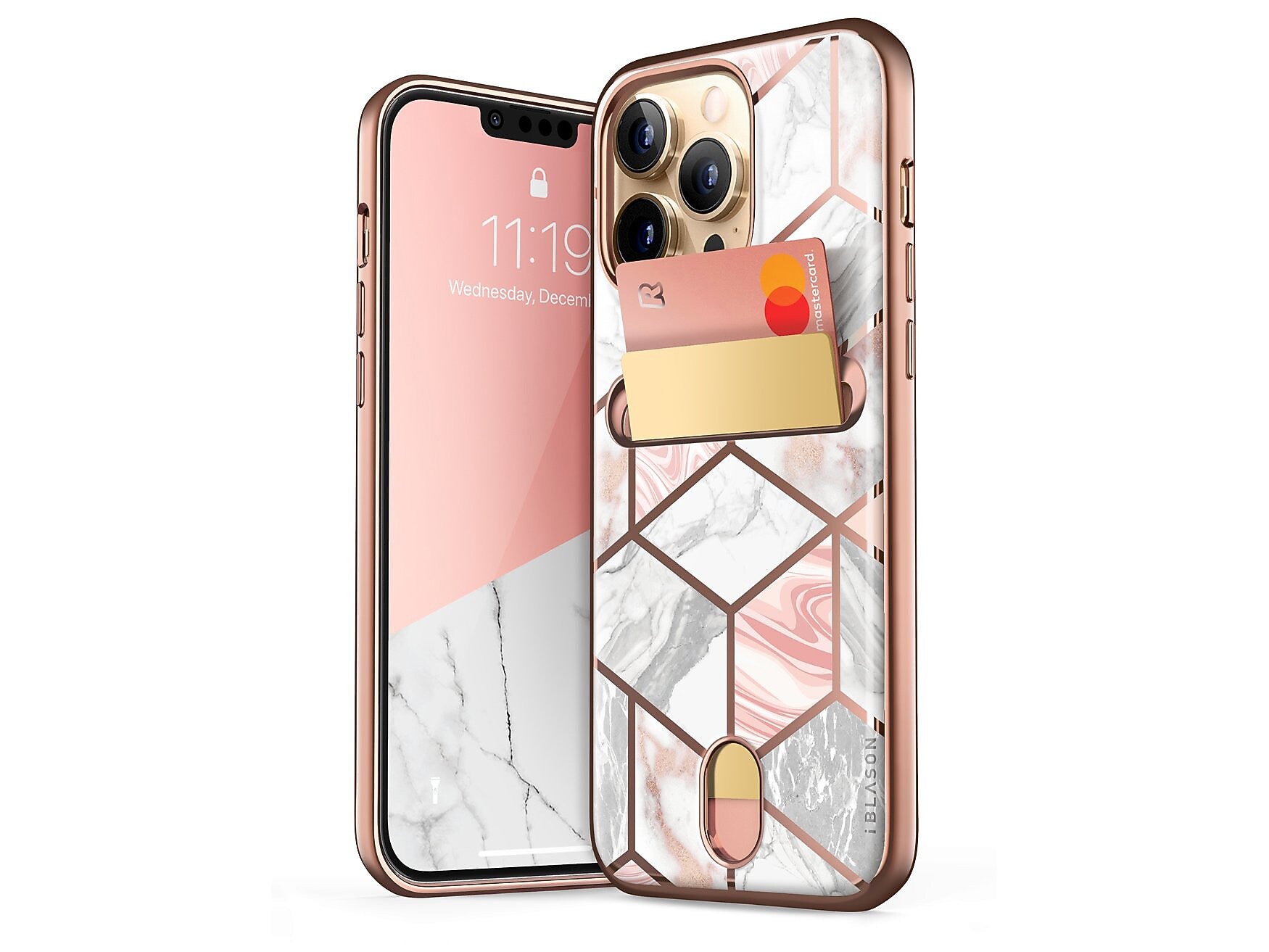 i-Blason Marble Pink Wallet Case for iPhone 13 Pro Max (iPhone2021-6.7-CosCard-Marble)