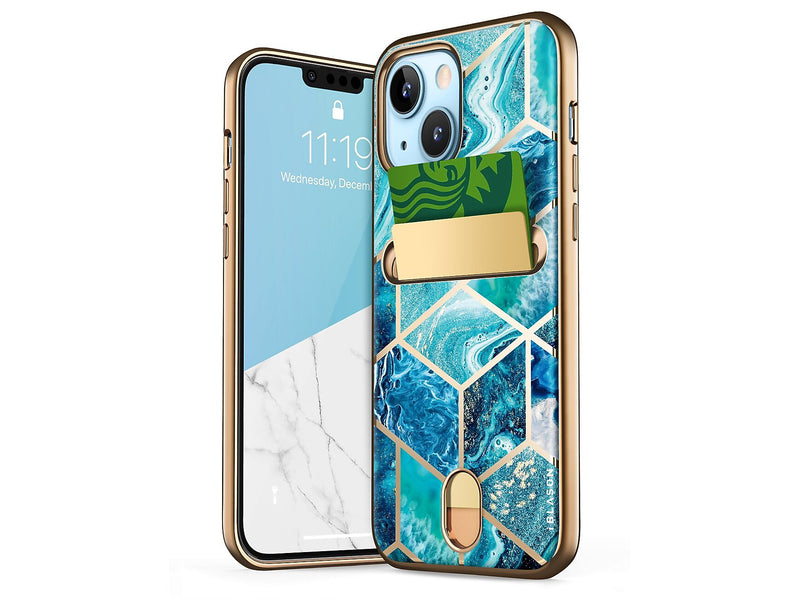 i-Blason Cosmo Ocean Blue Wallet Case for iPhone 13 (iPhone2021-6.1-CosCard-Ocean)