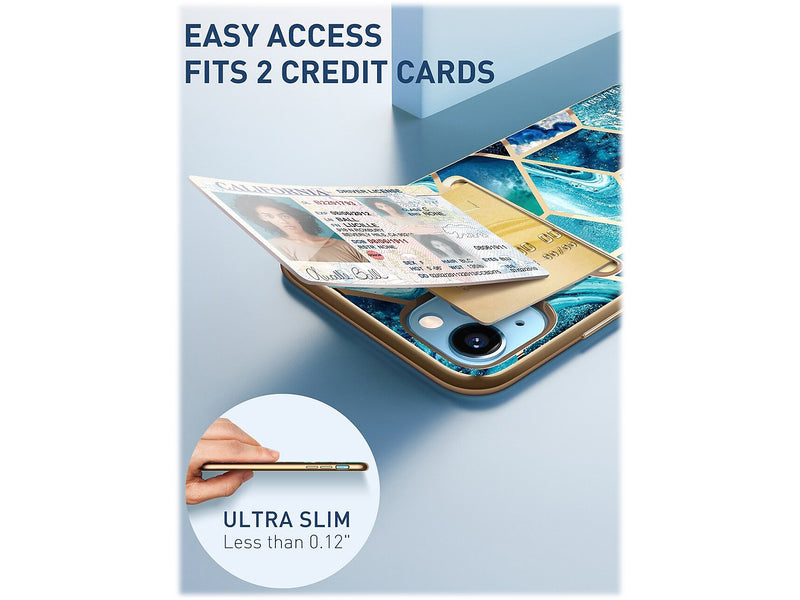 i-Blason Cosmo Ocean Blue Wallet Case for iPhone 13 (iPhone2021-6.1-CosCard-Ocean)