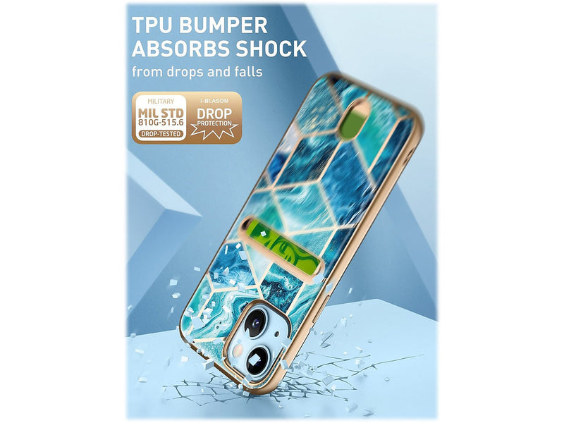 i-Blason Cosmo Ocean Blue Wallet Case for iPhone 13 (iPhone2021-6.1-CosCard-Ocean)