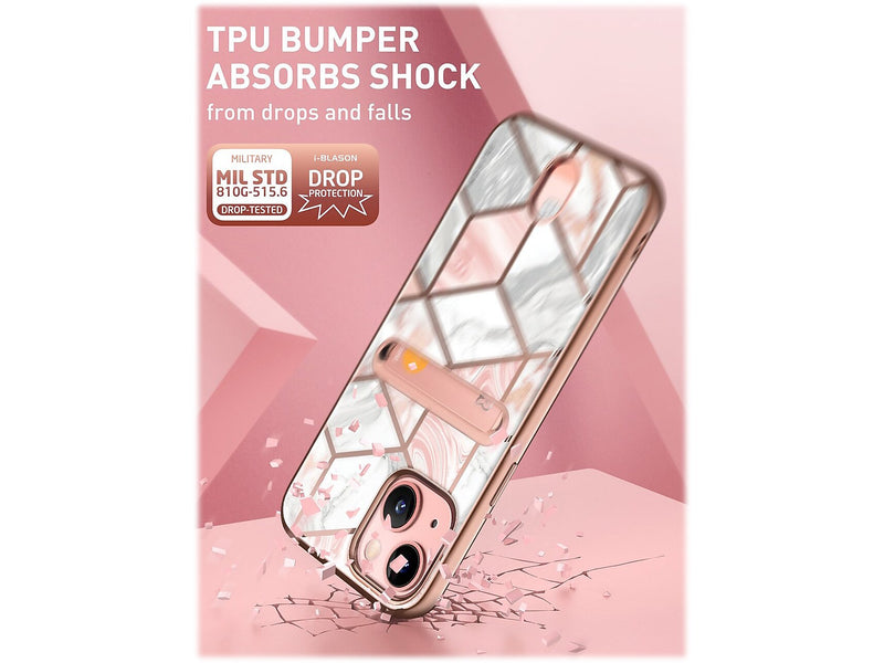 i-Blason Marble Pink Wallet Case for iPhone 13 (iPhone2021-6.1-CosCard-Marble)