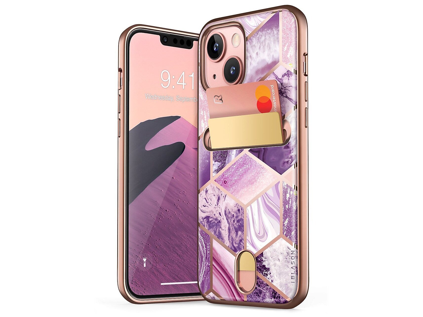 i-Blason Cosmo Marble Purple Wallet Case for iPhone 13 (iPhone2021-6.1-CosCard-Ameth)