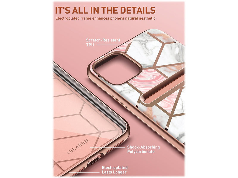 i-Blason Marble Pink Wallet Case for iPhone 13 Pro (iPhone2021Pro-6.1-CosCard-Marble)
