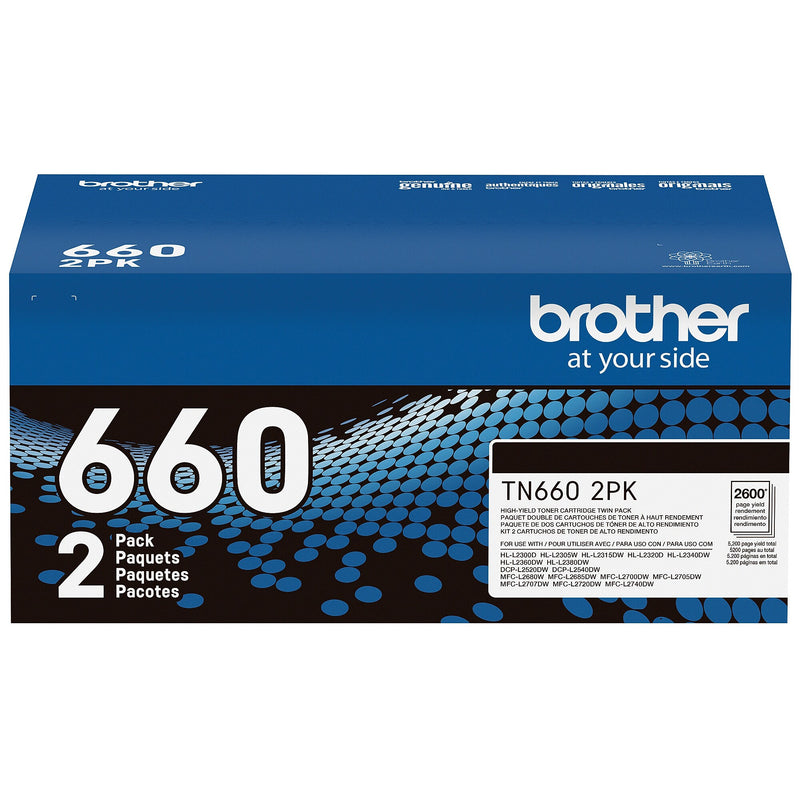 Brother TN660 Black Toner Cartridge, High Yield, 2/Pack (TN6602PK)