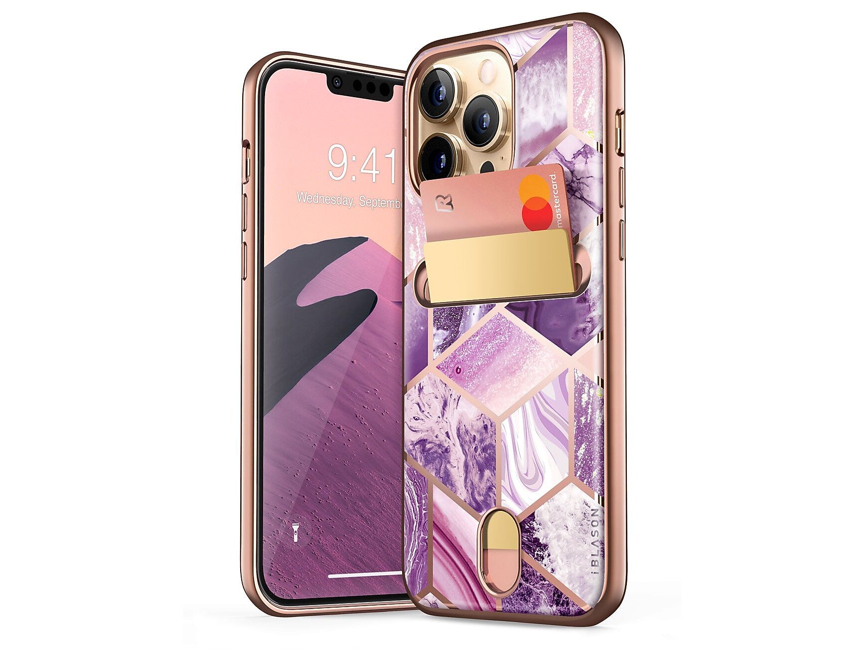 i-Blason Cosmo Marble Purple Wallet Case for iPhone 13 Pro Max (iPhone2021-6.7-CosCard-Ameth)