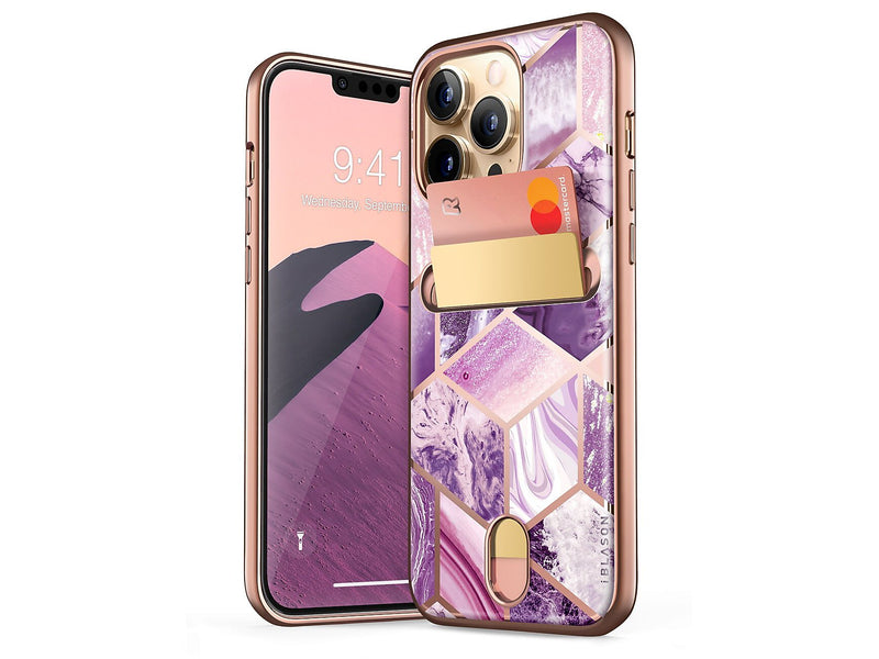 i-Blason Cosmo Marble Purple Wallet Case for iPhone 13 Pro Max (iPhone2021-6.7-CosCard-Ameth)