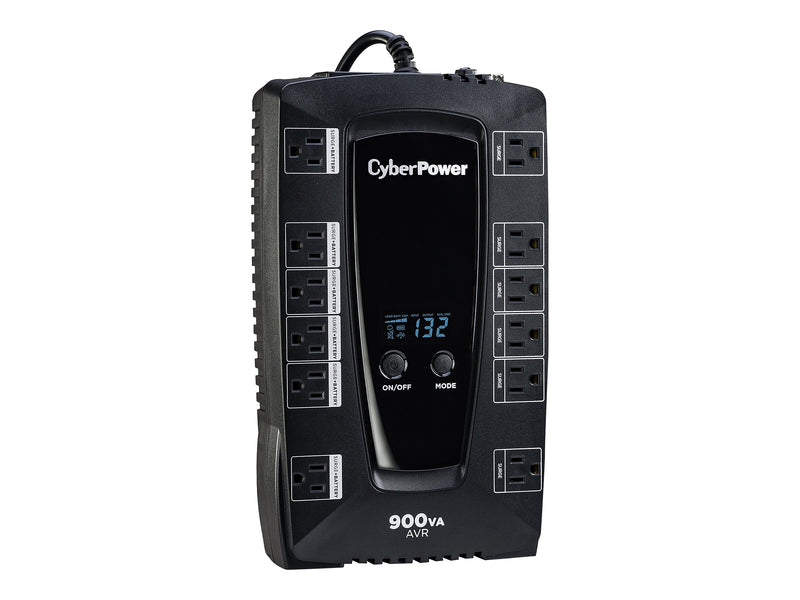 CyberPower Intelligent LCD 900VA UPS, 12-Outlet, Black (AVRG900LCD)