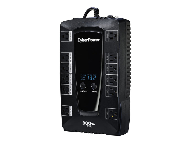 CyberPower Intelligent LCD 900VA UPS, 12-Outlet, Black (AVRG900LCD)