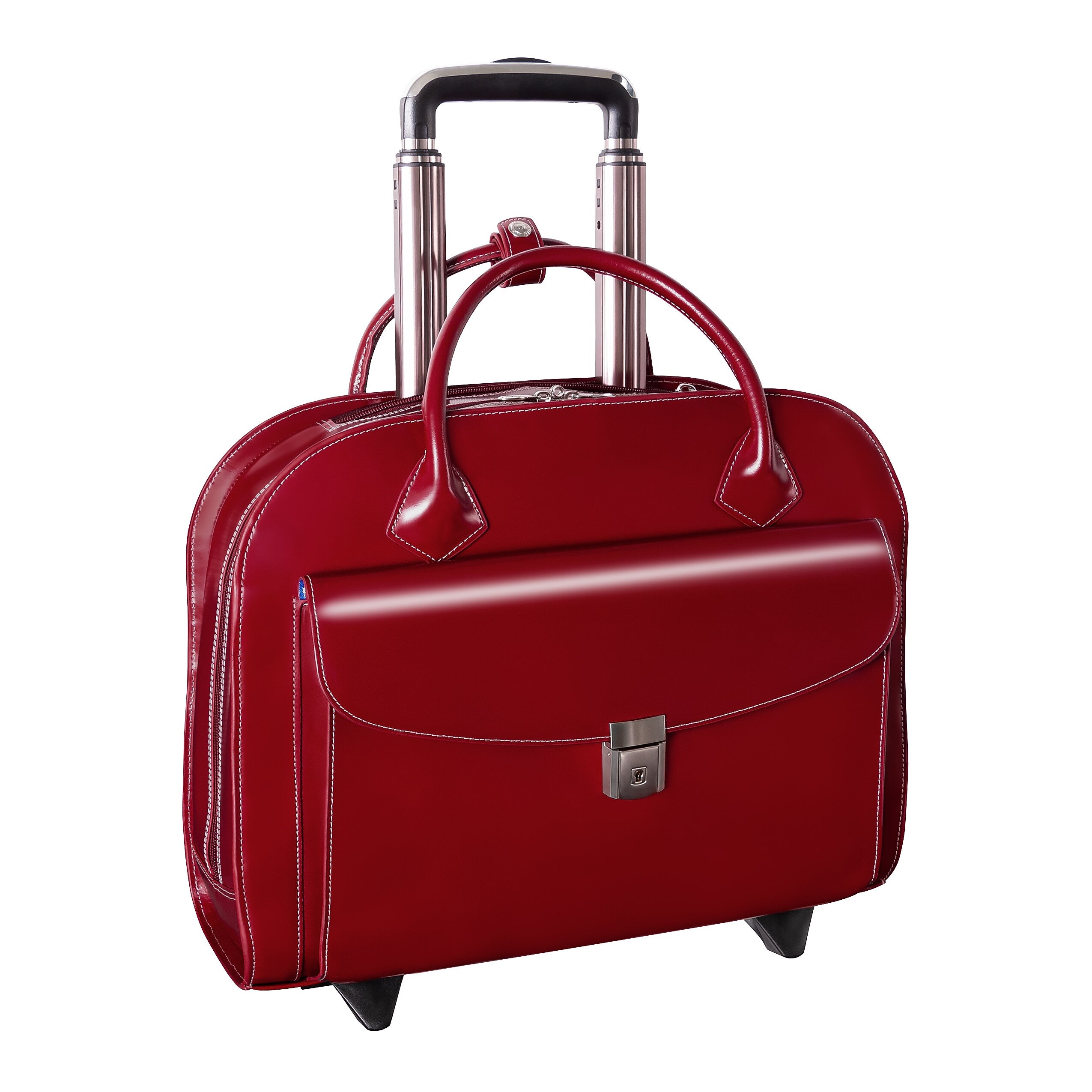 McKlein Limited Edition Leather Briefcase, Laptop Compatible, Rolling, Red (96146A)