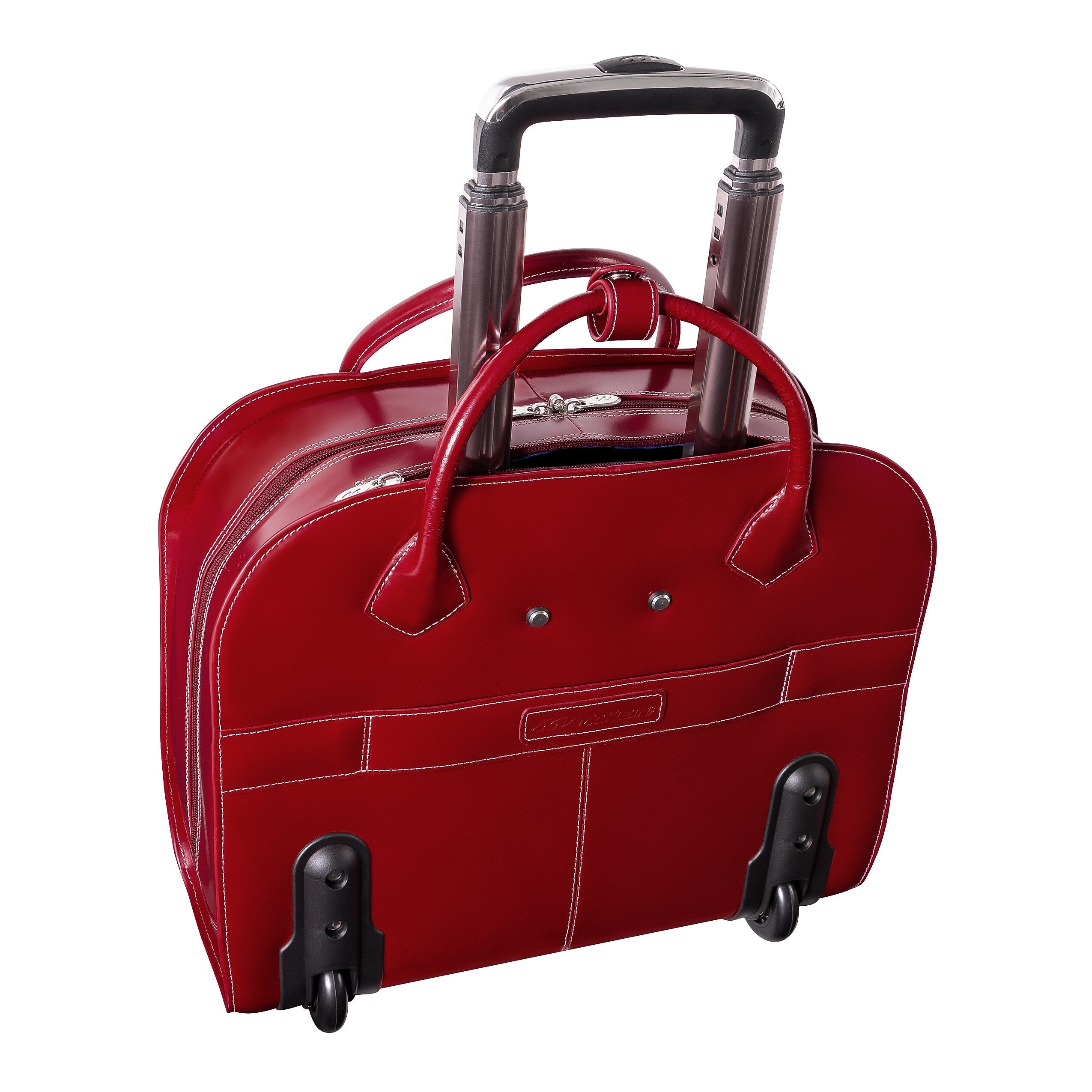 McKlein Limited Edition Leather Briefcase, Laptop Compatible, Rolling, Red (96146A)