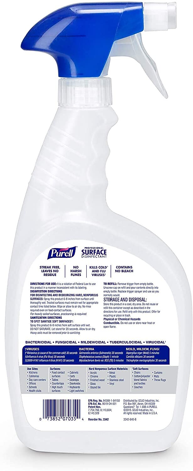 PURELL Professional Surface Disinfectant Spray, Fresh Citrus Scent, 32 Fl. Oz., 6/Carton (3342-06)
