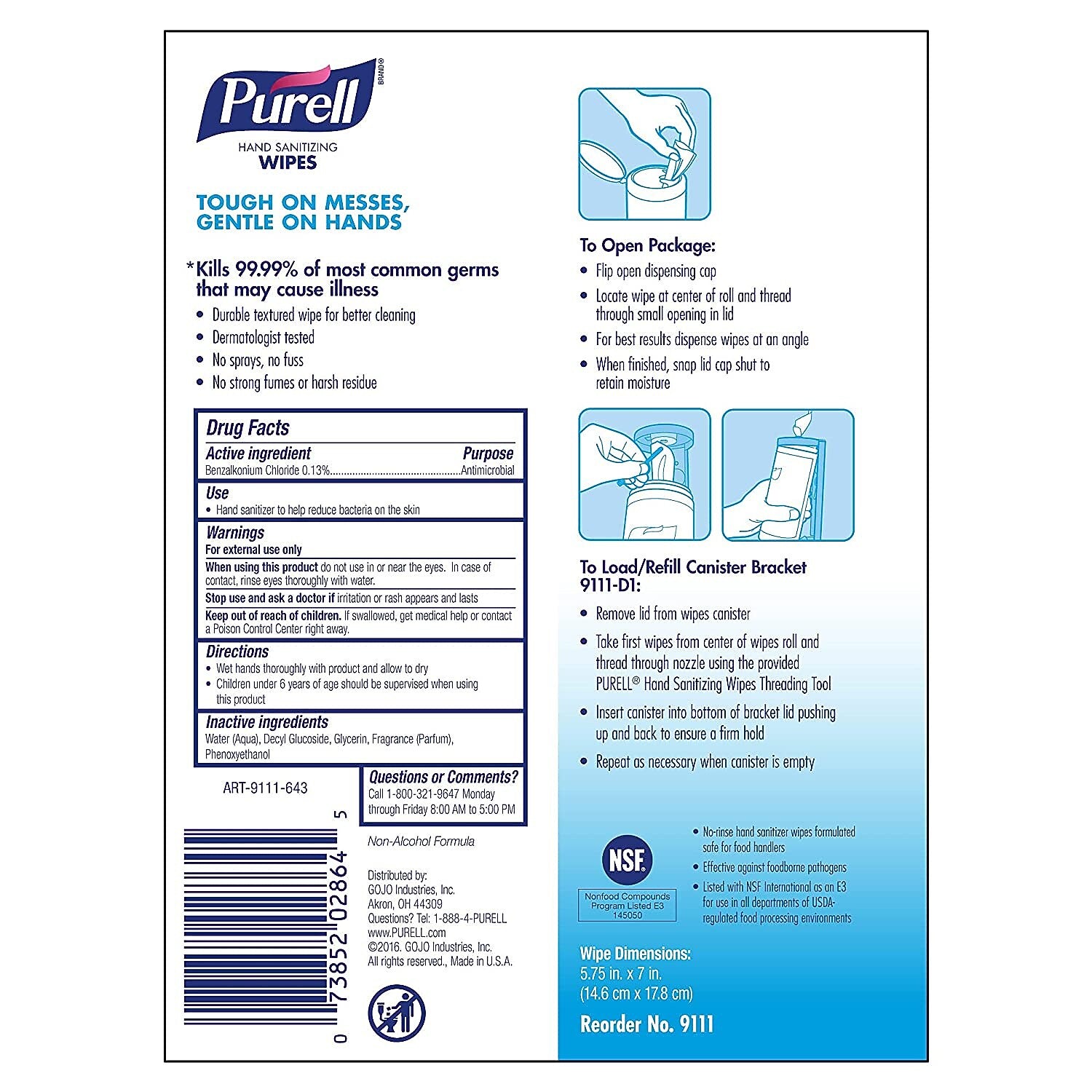 PURELL Hand Sanitizing Wipes, Fresh Citrus Scent, 100/Pack (9111-12)