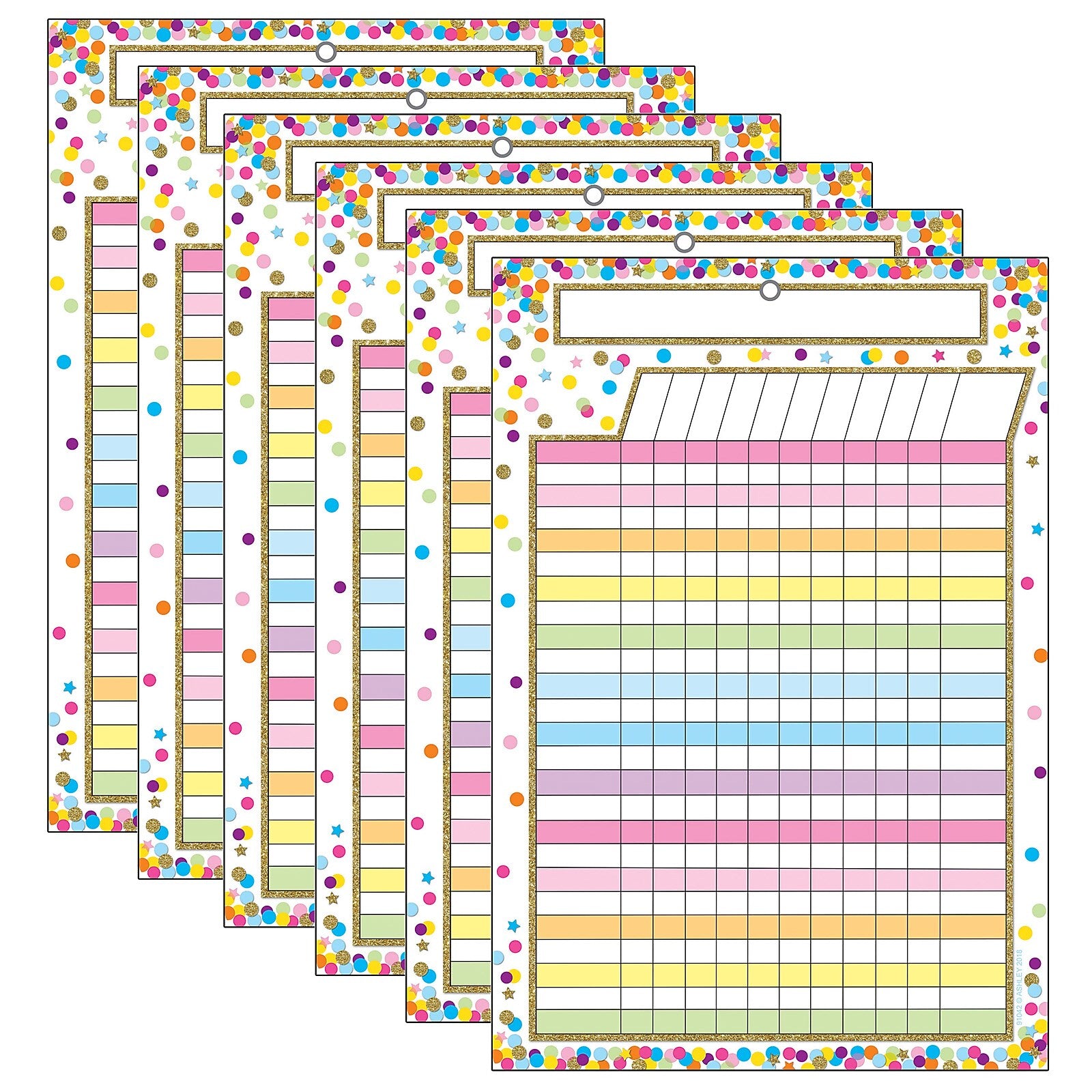Ashley Productions Smart Poly Chart, Confetti Dry Erase Incentive Chart, Pack of 6 (ASH91042-6)